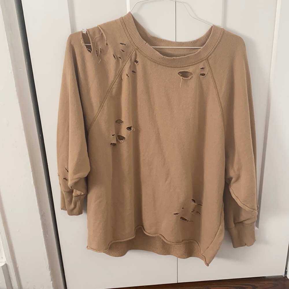Aerie distressed pullover size m brown color